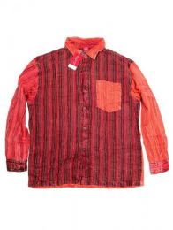 Camisas Manga Larga - Camisa de rayas patchwork CLEV06B - Modelo Rojo