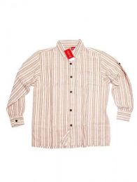 Modelo: Beige Camisas Manga Larga - Camisa de rayas de algodón CLEV07 - Modelo Beige