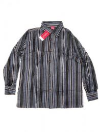 Modelo: Negro 2 Camisas Manga Larga - Camisa de rayas de algodón CLEV07 - Modelo Negro 2