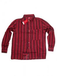 Modelo: Rojo Camisas Manga Larga - Camisa de rayas de algodón CLEV07 - Modelo Rojo