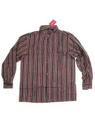 Modelo: Marrón Camisas Manga Larga - Camisa de rayas de algodón CLEV07 - Modelo Marrón
