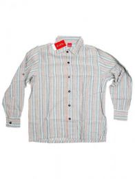 Modelo: Gris Camisas Manga Larga - Camisa de rayas de algodón CLEV07 - Modelo Gris