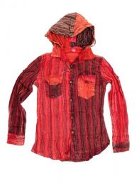 Modelo: Rojo Camisas Hippies M Larga - Camisa de rayas de algodón CLEV07B - Modelo Rojo