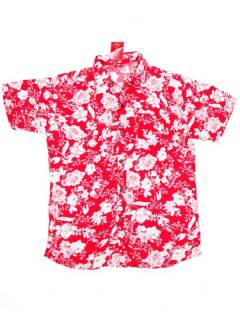 Modelo: Rojo Outlet Ropa Hippie - Camisa de hombre de manga CMEK08 - Modelo Rojo