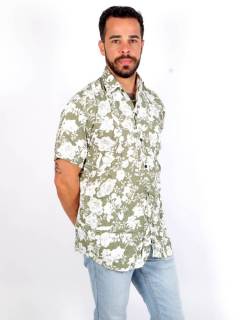 Camisa de rayón con estampados de flores [CMEK08]. Camisas Manga Corta para comprar al por mayor o detalle  en la categoría de Ropa Hippie de Hombre, Artesanal | ZAS.