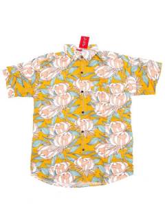 Modelo: Amarillo Camisas de Manga Corta - Camisa de hombre de manga CMEK19 - Modelo Amarillo