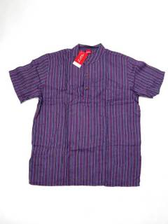 Modelo: Morado Camisas Manga Corta - Camisa Hippie de Rayas de CMEV02 - Modelo Morado