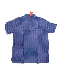 Modelo: Azul m Camisas Manga Corta - Camisa Hippie de Rayas de CMEV02 - Modelo Azul m