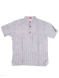 Modelo: Gris Camisas Manga Corta - Camisa Hippie de Rayas de CMEV02 - Modelo Gris