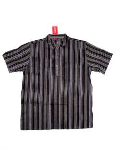 Modelo: Negro Camisas Manga Corta - Camisa Hippie de Rayas de CMEV02 - Modelo Negro