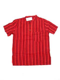 Camisas Manga Corta - Camisa Hippie de Rayas de CMEV02 - Modelo Rojo