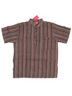 Modelo: Marrón Camisas Manga Corta - Camisa Hippie de Rayas de CMEV02 - Modelo Marrón