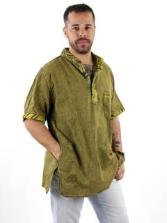 Camisa Hippie Lavada a la Piedra Detalles Étnicos [CMEV09]. Camisas Manga Corta para comprar al por mayor o detalle  en la categoría de Ropa Hippie de Hombre, Artesanal | ZAS.
