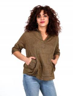 Camisa lisa con cuello pico y bolsillos CMEV17 para comprar al por mayor o detalle  en la categoría de Ropa Hippie de Mujer Artesanal | ZAS.