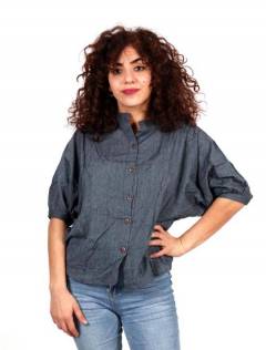 Camisa lisa con cuello pico y botones de coco,  para comprar al por mayor o detalle  en la categoría de Ropa Hippie de Mujer | ZAS. [CMEV18]