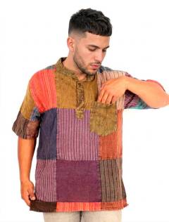 Camisa patchwork artesanal de alma viajera [CMEV20]. Camisas Manga Corta para comprar al por mayor o detalle  en la categoría de Ropa Hippie Hombre | ZAS.