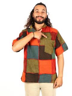 Camisa hippie patchwork con botones de madera [CMHC12]. Camisas Manga Corta para comprar al por mayor o detalle  en la categoría de Ropa Hippie de Hombre, Artesanal | ZAS.