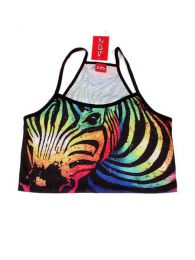 Modelo: Cebra multi Outlet Ropa Hippie - Mni top poliester corto de CMPO01 - Modelo Cebra multi