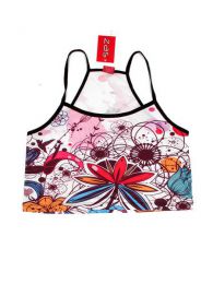 Modelo: Flores hippies Outlet Ropa Hippie - Mni top poliester corto de CMPO01 - Modelo Flores hippies