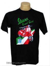 Modelo: Negro Camisetas T-Shirts - Camiseta VESPA PIAGGIO, algodón CMSE09 - Modelo Negro