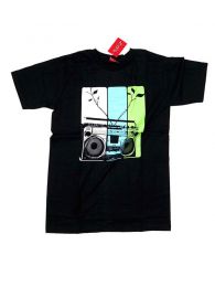 Modelo: Negro Camisetas T-Shirts - Radio cassete, camiseta algodón CMSE12 - Modelo Negro
