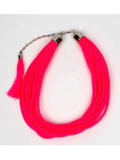 Outlet Bisutería hippie - collar grueso de hilo en colores COBOU35 - Modelo Rosa fosfo