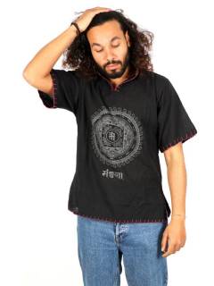 Camisa mandala tibetano con cuello mao abierto [CSHC01]. Camisas Manga Corta para comprar al por mayor o detalle  en la categoría de Ropa Hippie de Hombre, Artesanal | ZAS.