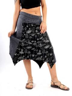 Falda Hippie Setas y Flores Negras [FAEV17]. Faldas y Minifaldas para comprar al por mayor o detalle  en la categoría de Ropa Hippie Bohemia de Mujer | ZAS.