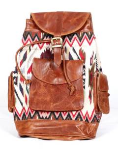 Mochila de Cuero con Telas étnicas MOVN05 para comprar al por mayor o detalle  en la categoría de Complementos y Accesorios Hippies  Alternativos  | ZAS.