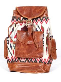 Mochila de Cuero con Telas étnicas,  para comprar al por mayor o detalle  en la categoría de Complementos y Accesorios Hippies  Alternativos  | ZAS. [MOVN05]