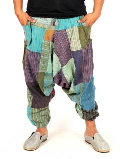 Pantalón harem patchwork en tonos tierra verdes, para comprar al por mayor o detalle. [PAEV57]