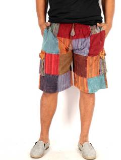 Pantalón corto patchwork de Rayas Lavado a la piedra, para comprar al por mayor o detalle.[PAHC49]