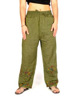 Pantalón Hippie Liso con Flores Bordadas,  para comprar al por mayor o detalle  en la categoría de Ropa Hippie Bohemia de Mujer | ZAS. [PAHC55]