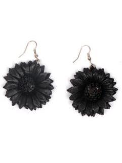 Pendientes de Madera - Pendientes flor de cuero teñidos, PEMD17 - Modelo Negro