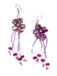 Outlet Bisutería hippie - Pendientes largos de piedritas PEMD19 - Modelo Morado