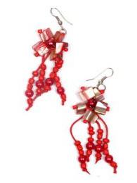 Outlet Bisutería hippie - Pendientes largos de piedritas PEMD19 - Modelo Rojo