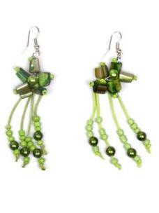 Outlet Bisutería hippie - Pendientes largos de piedritas PEMD19 - Modelo Verde