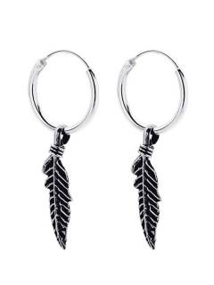 Aros de plata con colgante pluma grande, para comprar al por mayor o detalle.[PLARC05]