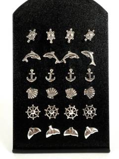 Pendiente de Plata Motivos Marinos - Tuerca, para comprar al por mayor o detalle.[PLPT01-B]