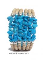 Pulseras Hippie Etnicas - Pulsera alambre madera conchas, PUAL03 - Modelo Azul