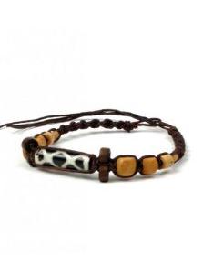 Pulsera de macramé modelo de algodón encerado con cuantes de hueso y madera decoradas, tambien, para comprar al por mayor o detalle.[PUCH2-B]
