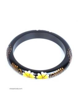 Pulsera blangle madera flor. Pulsera tipo bangle estrecha realizada en madera de Sono y palama con, para comprar al por mayor o detalle.[PUMD8]