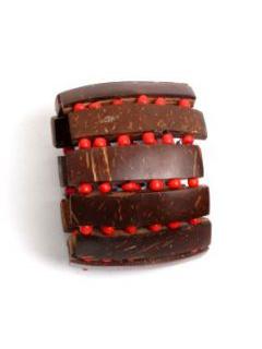 Modelo: Rojo Pulseras Hippie Etnicas - Pulsera ancha de madera y PUPA07B - Modelo Rojo
