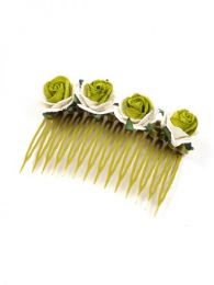 Cintas Palos y Pinchos -  Accesorios Pelo - Peineta de flores realizada PZFLP01 - Modelo Verde bl