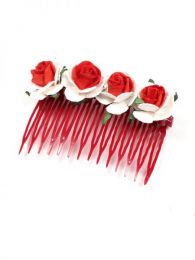 Cintas Palos y Pinchos -  Accesorios Pelo - Peineta de flores realizada PZFLP01 - Modelo Rojo bl