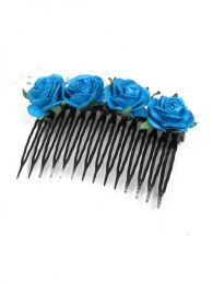 Cintas Palos y Pinchos -  Accesorios Pelo - Peineta de flores realizada PZFLP01 - Modelo Azul