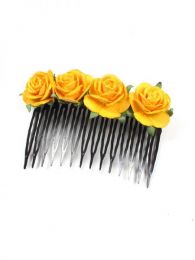 Cintas Palos y Pinchos -  Accesorios Pelo - Peineta de flores realizada PZFLP01 - Modelo Amarillo os