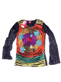 Modelo: Negro Camisetas de Manga Larga - Camiseta realizad con parches SUEV09 - Modelo Negro