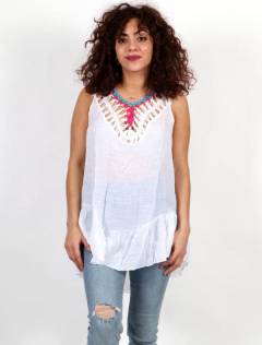 Blusa hippie encaje borlas y ganchillo, para comprar al por mayor o detalle.[TOTE02]