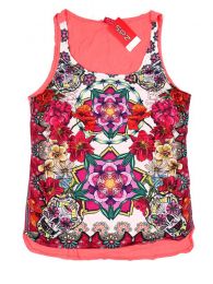 Modelo: SalmÓn Top y Blusas Hippies Alternativas - Topcon estampado de flores TOUN59 - Modelo SalmÓn